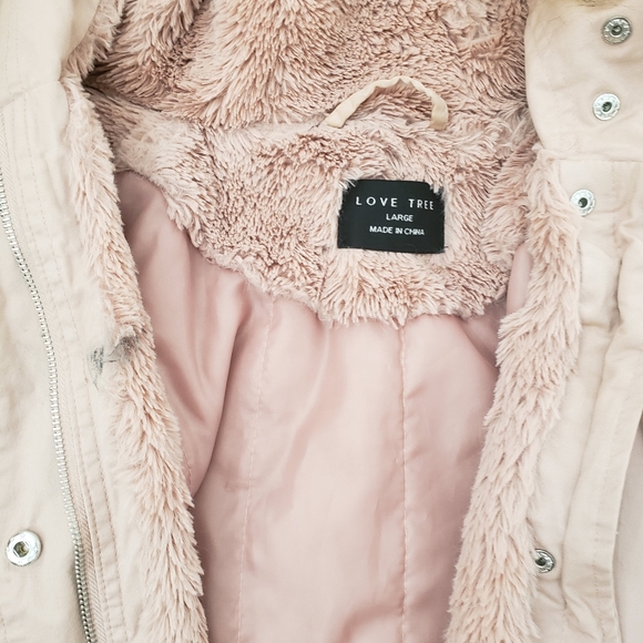 Pink Love Tree Coat With Faux Fur Womens Size L - Picture 9 of 10
